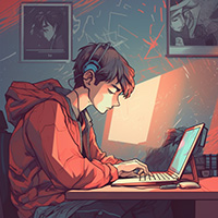 A young guy listening to music as he surfs the web securely using a virtual private network (VPN)