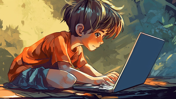 Boy surfing the internet on a laptop